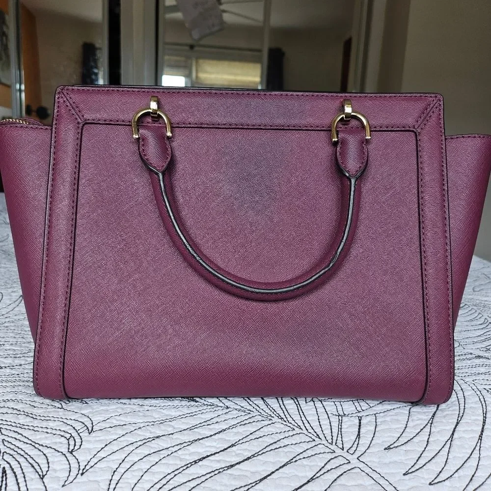 VGUC Michael Kors Black Tina Small Satchel Crossbody Purple Saffiano Leather